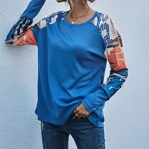 Fish Scale/Tie Dye Raglan Sleeve Waffle Knit Tee